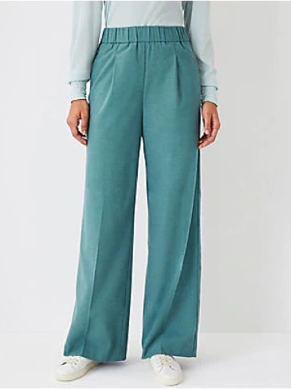 Ann Taylor petite flannel wide leg pull on pants trouser green women’s large